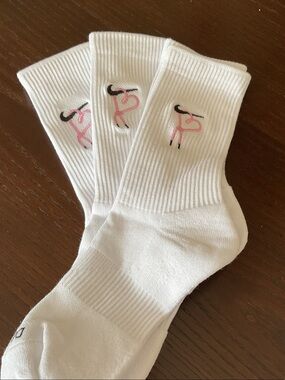 NWOT 3 pairs Nike White Crew Socks with Pink Heart Logo